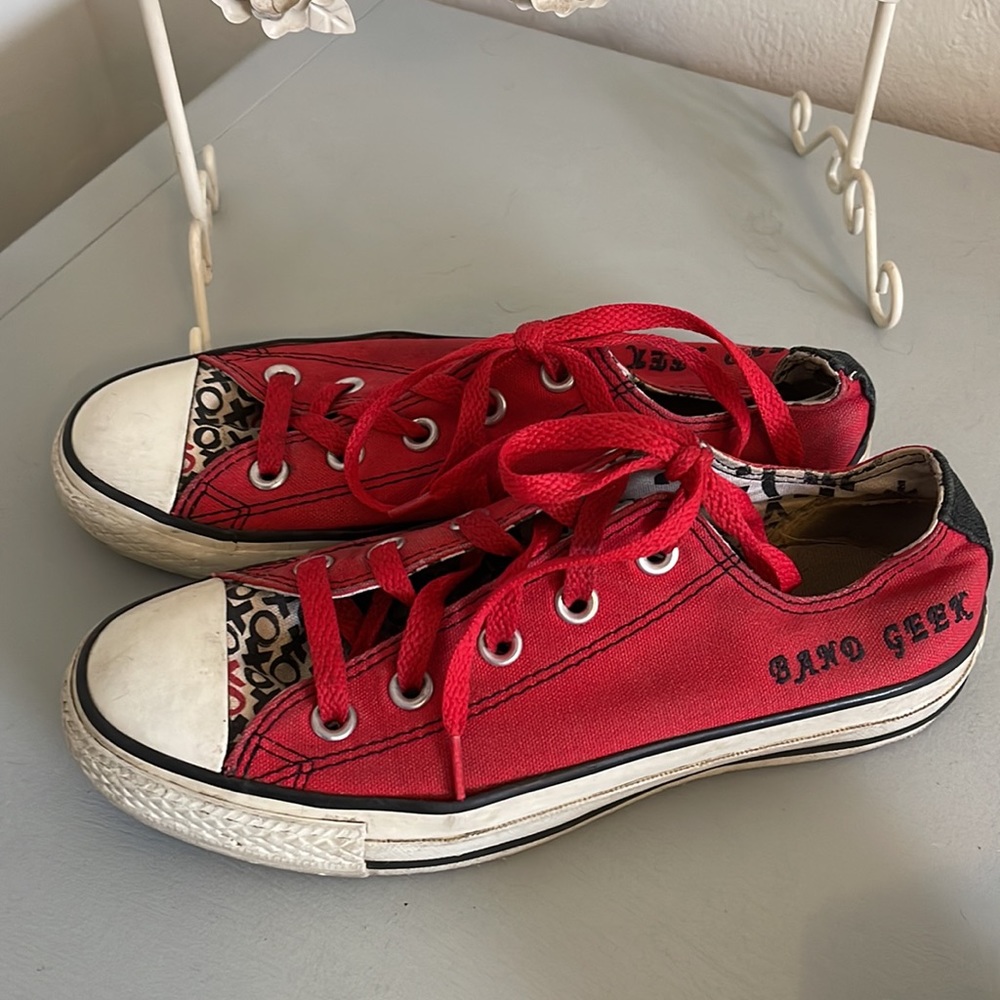 Custom “Band Geek” Red And White Converse (Size 6) - image 4
